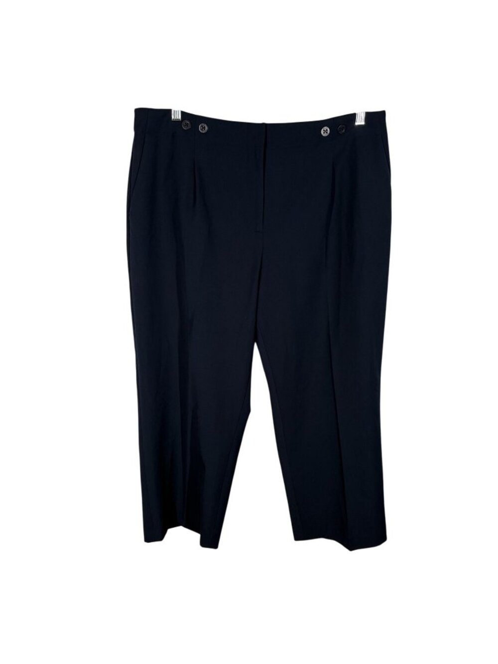 Tommy Hilfiger Women 18 Navy Blue Pleated Straight Leg THFLEX Crop Pants NWT